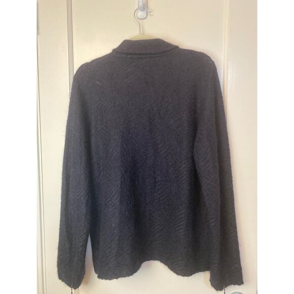 EILEEN FISHER Black Mohair Wool Blend Sweater Moto Jacket XL Textured Full Zip - Picture 4 of 4